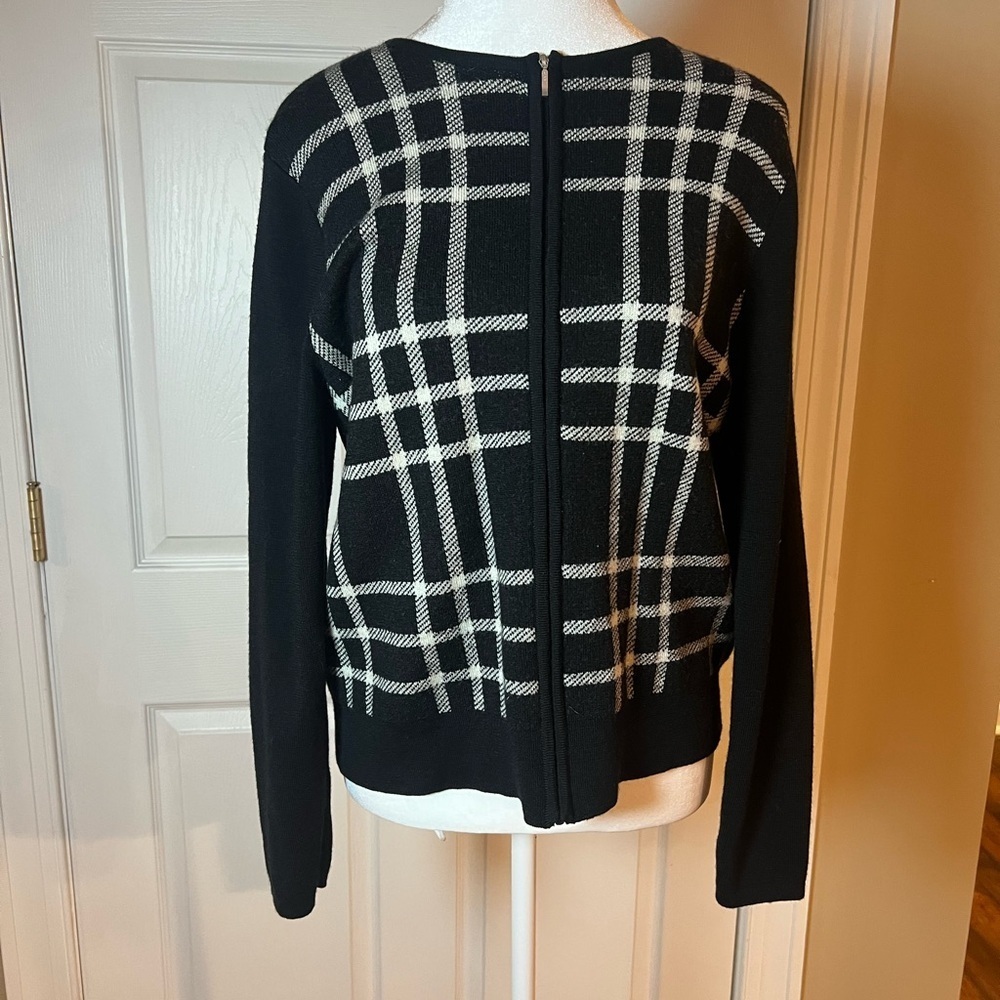 Pendleton Black White Plaid Merino Wool Zip Up Cardigan Sweater Womens Size MP